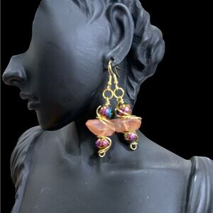 Handmade by Tolee Dezigns 2.5” Blush Quartz & Hematite Spiral Drop Earrings